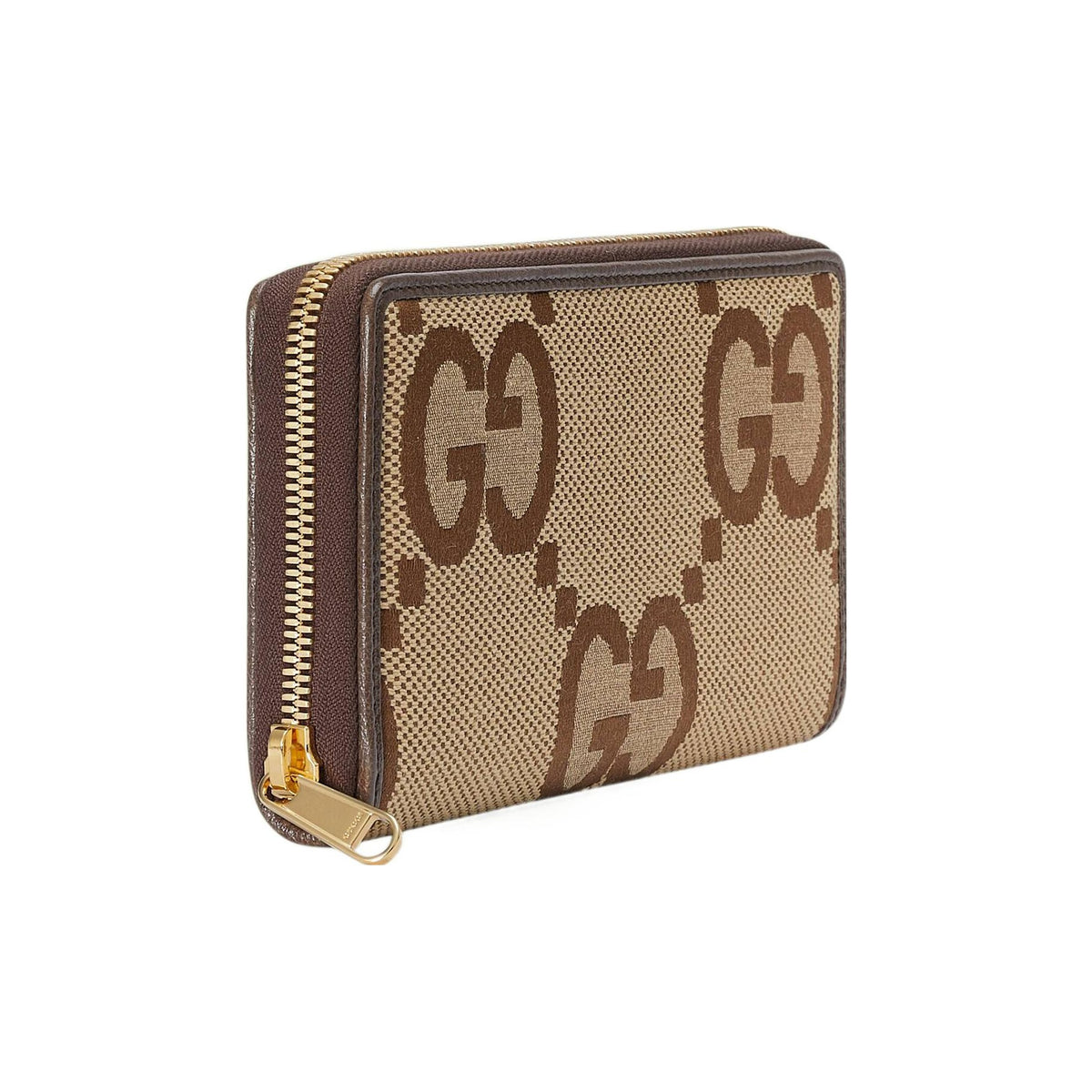 GUCCI Jumbo GG Men's Canvas and Leather Zip Wallet in Light Brown - 699316