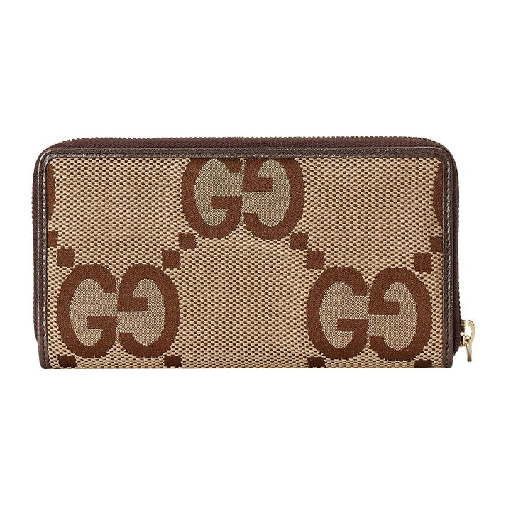 GUCCI Jumbo GG Men's Canvas and Leather Zip Wallet in Light Brown - 699316