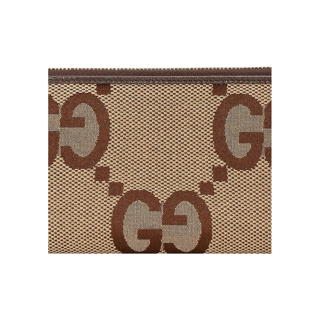 GUCCI Jumbo GG Men's Canvas and Leather Zip Wallet in Light Brown - 699316