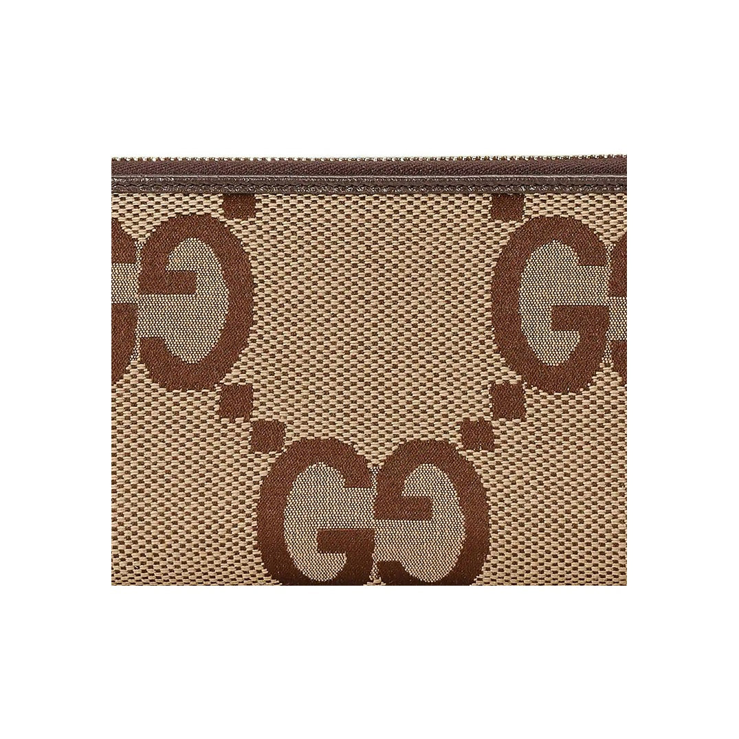 GUCCI Jumbo GG Men's Canvas and Leather Zip Wallet in Light Brown - 699316