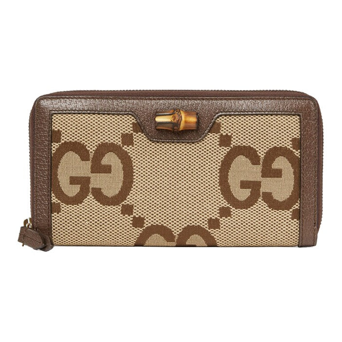 GUCCI Diana Jumbo GG Canvas and Leather Wallet in Ebony and Camel - 658634