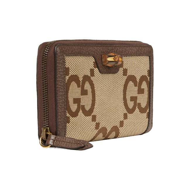 GUCCI Diana Jumbo GG Canvas and Leather Wallet in Ebony and Camel - 658634