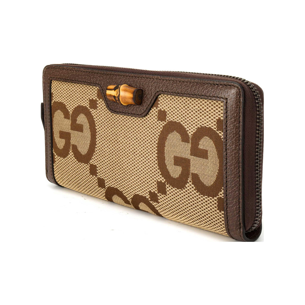 GUCCI Diana Jumbo GG Canvas and Leather Wallet in Ebony and Camel - 658634