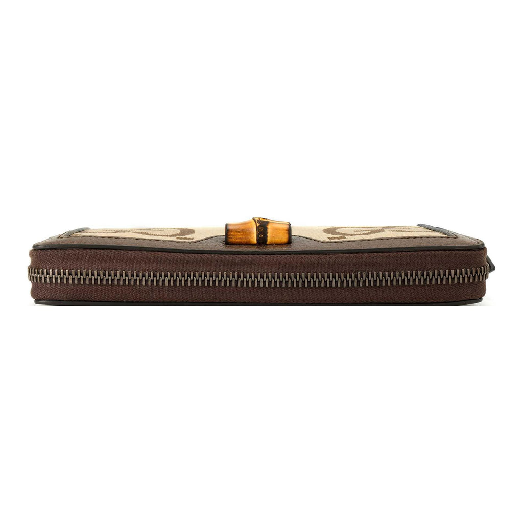 GUCCI Diana Jumbo GG Canvas and Leather Wallet in Ebony and Camel - 658634