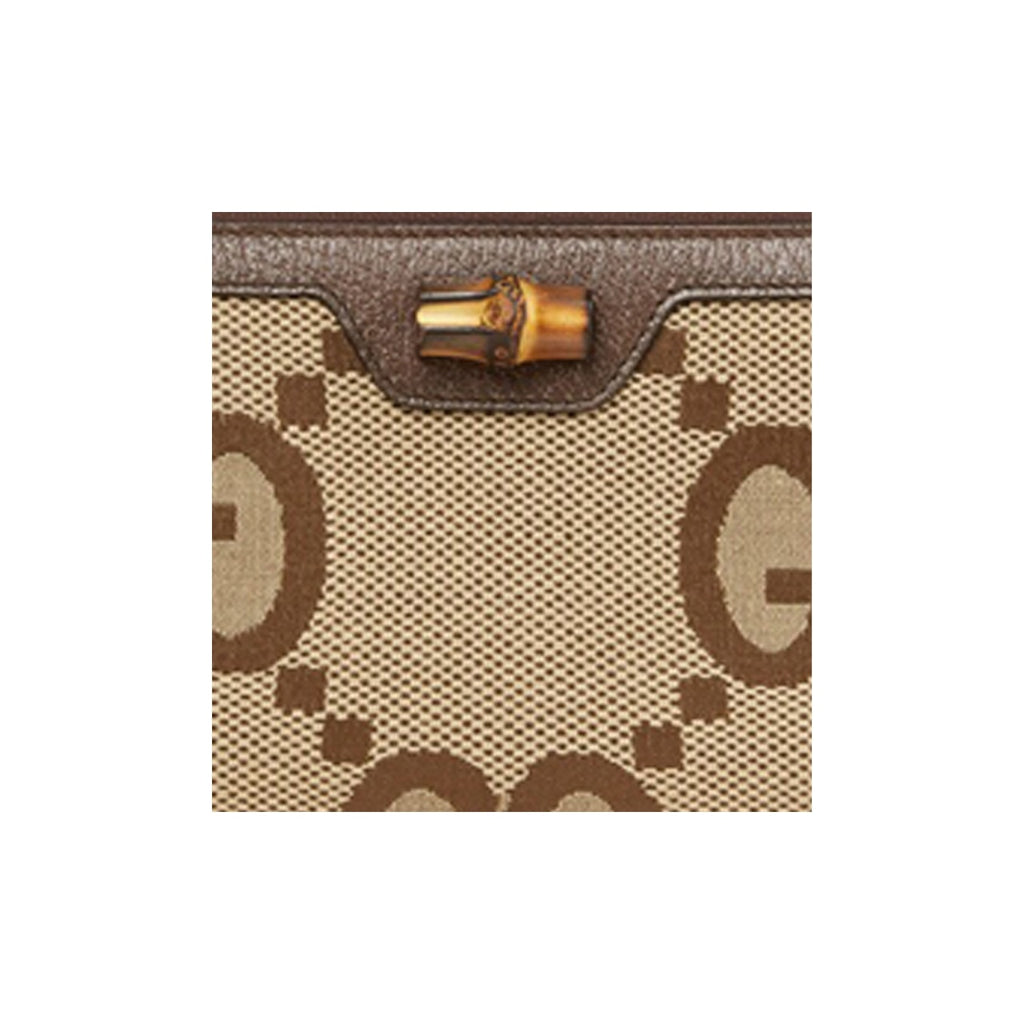 GUCCI Diana Jumbo GG Canvas and Leather Wallet in Ebony and Camel - 658634