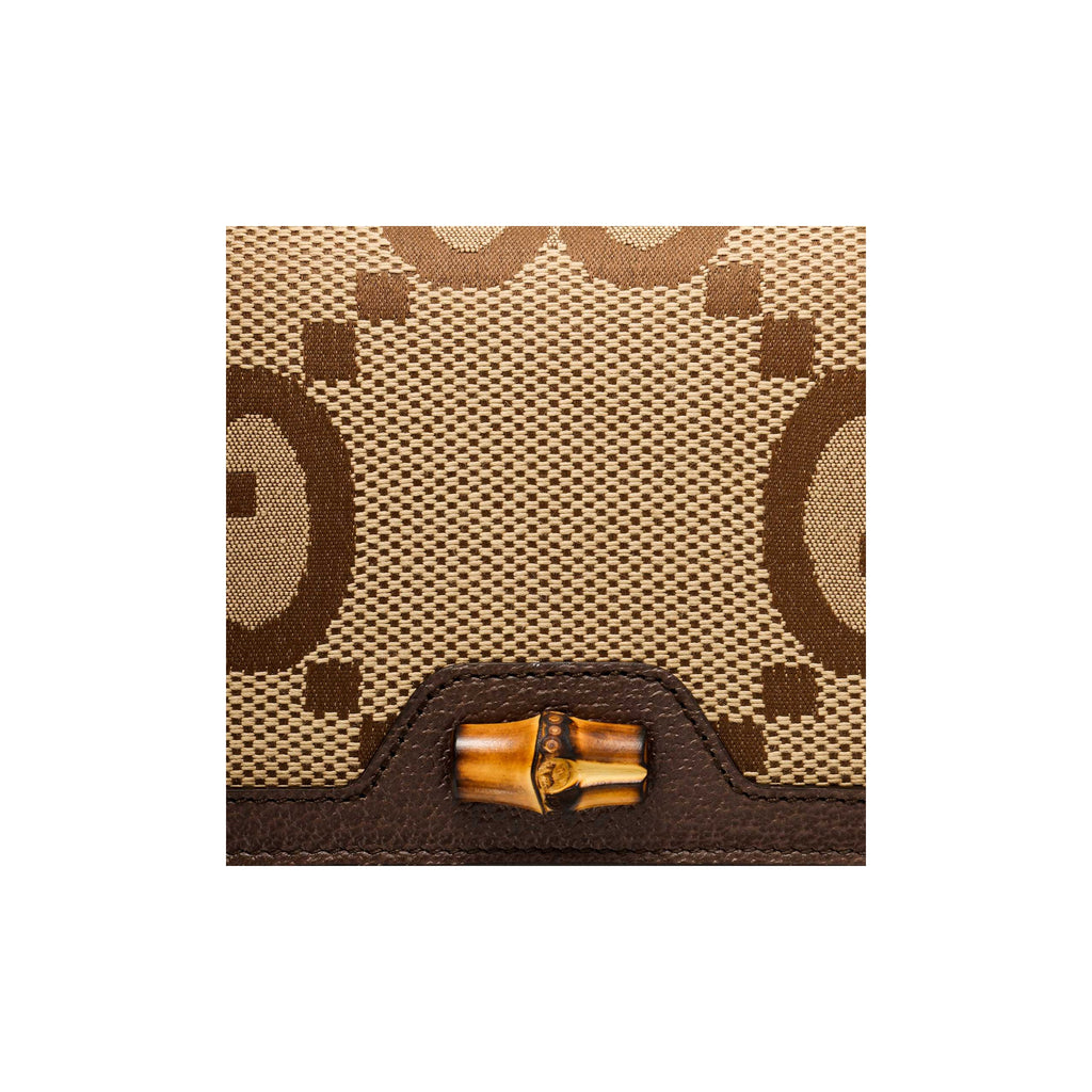GUCCI Diana Jumbo GG Canvas and Leather Wallet in Ebony and Camel - 658634
