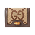GUCCI Diana Jumbo GG Canvas and Leather Bifold Flap Wallet in Ebony, Camel and Brown - 658244