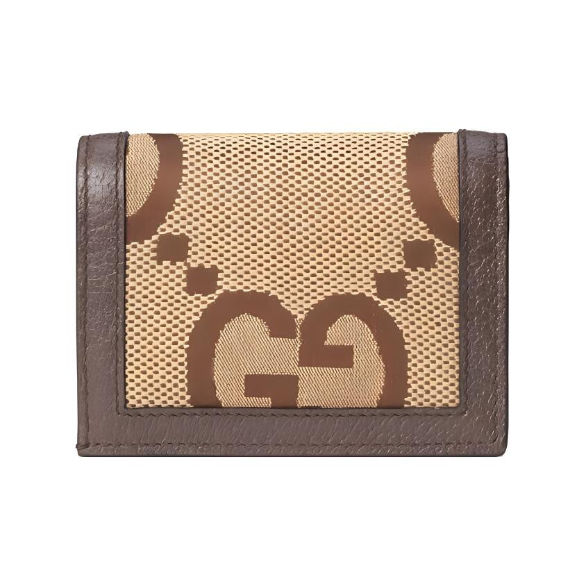 GUCCI Diana Jumbo GG Canvas and Leather Bifold Flap Wallet in Ebony, Camel and Brown - 658244