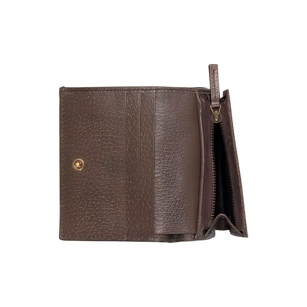 GUCCI Diana Jumbo GG Canvas and Leather Bifold Flap Wallet in Ebony, Camel and Brown - 658244