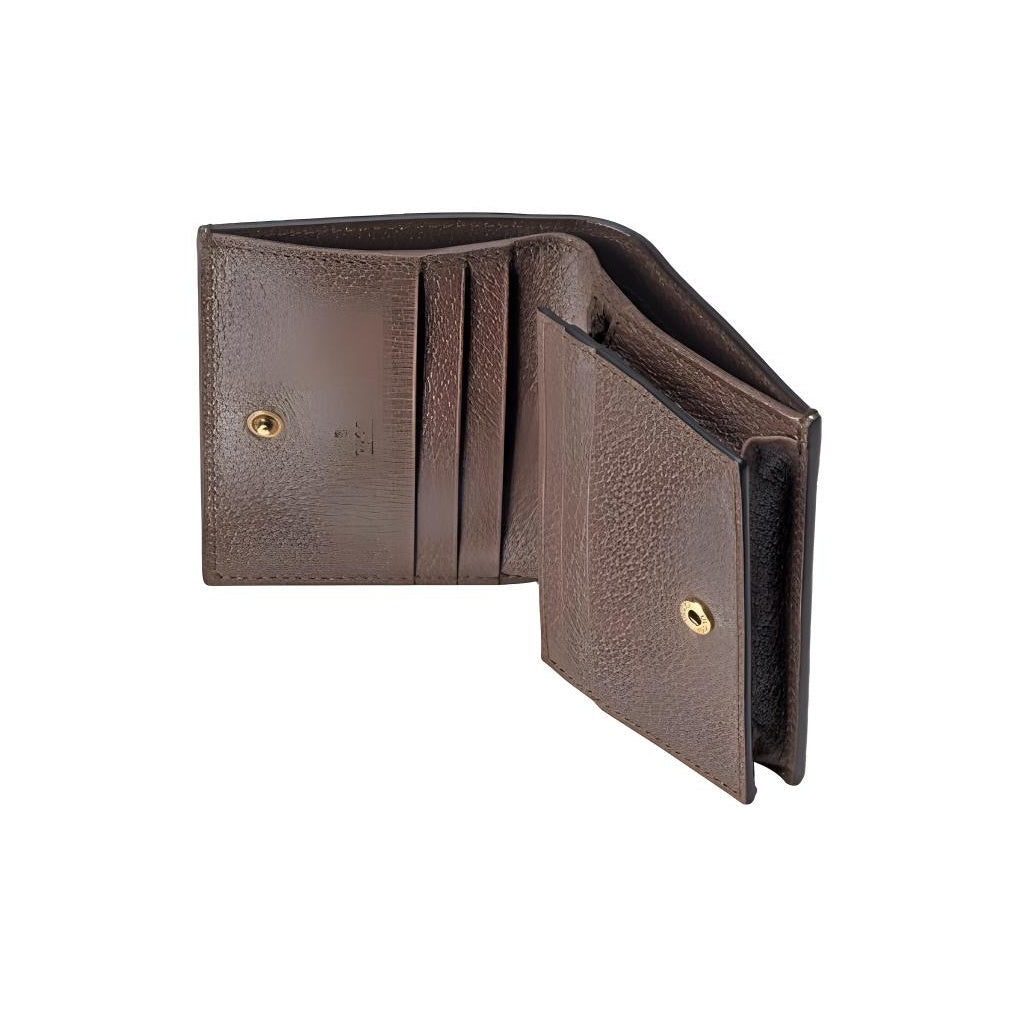 GUCCI Diana Jumbo GG Canvas and Leather Bifold Flap Wallet in Ebony, Camel and Brown - 658244