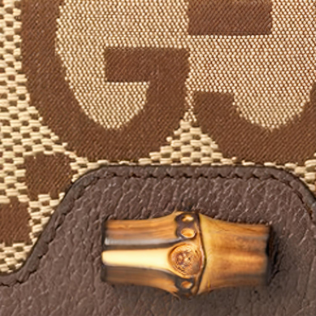 GUCCI Diana Jumbo GG Canvas and Leather Bifold Flap Wallet in Ebony, Camel and Brown - 658244