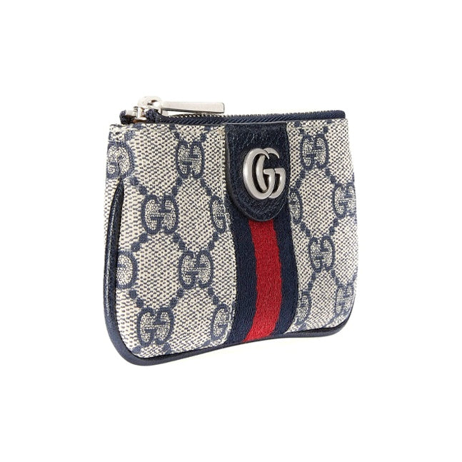 GUCCI Ophidia Monogram Canvas and Leather Coin and Key Charm Pouch in Blue and Beige - 671722