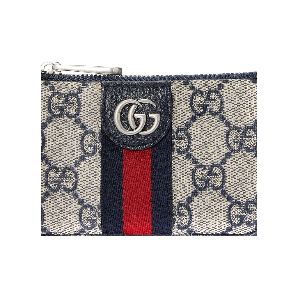GUCCI Ophidia Monogram Canvas and Leather Coin and Key Charm Pouch in Blue and Beige - 671722