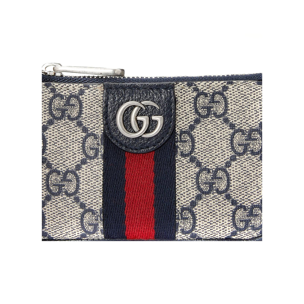 GUCCI Ophidia Monogram Canvas and Leather Coin and Key Charm Pouch in Blue and Beige - 671722