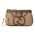 GUCCI Jumbo GG Canvas Key Pouch with Leather Trim in Camel and Ebony - 671722