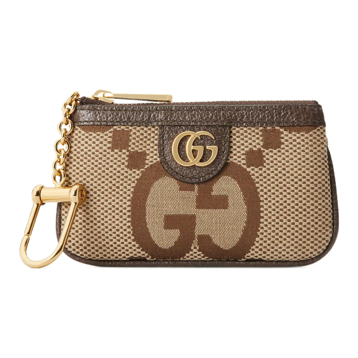 GUCCI Jumbo GG Canvas Key Pouch with Leather Trim in Camel and Ebony - 671722