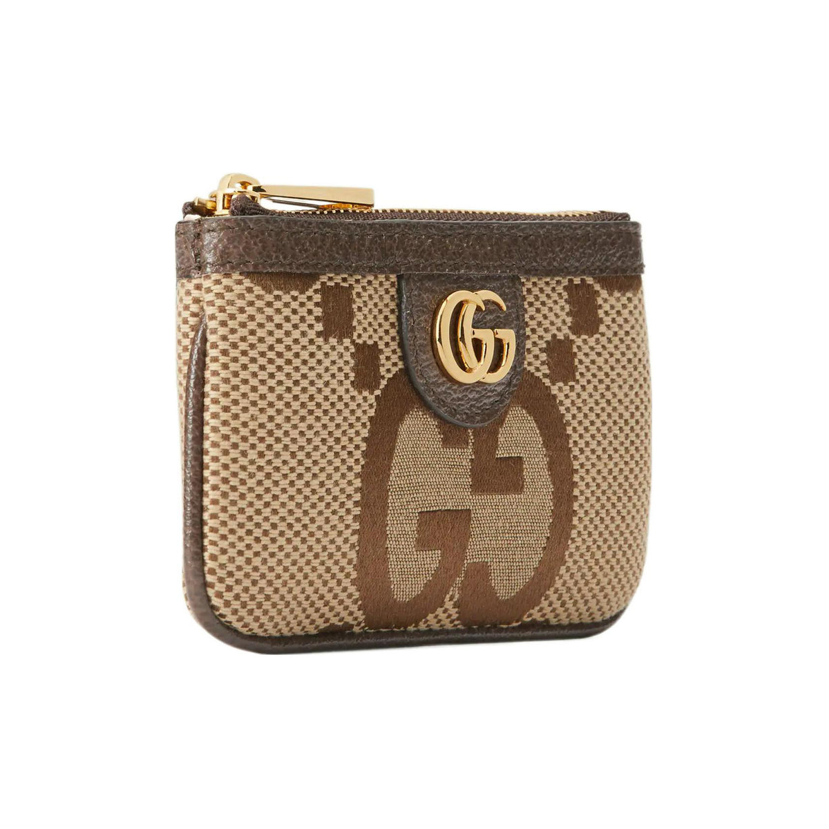 GUCCI Jumbo GG Canvas Key Pouch with Leather Trim in Camel and Ebony - 671722