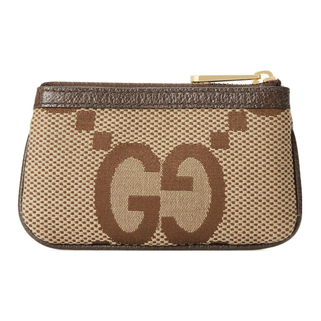 GUCCI Jumbo GG Canvas Key Pouch with Leather Trim in Camel and Ebony - 671722
