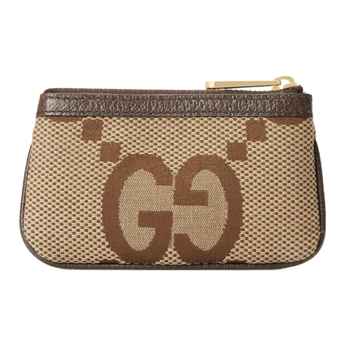 GUCCI Jumbo GG Canvas Key Pouch with Leather Trim in Camel and Ebony - 671722
