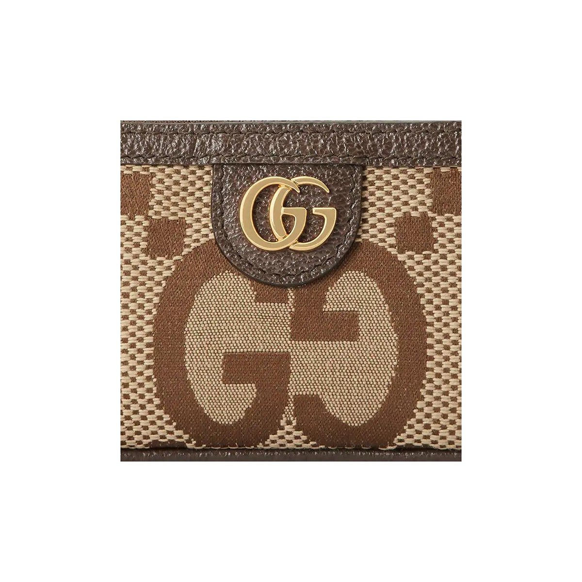 GUCCI Jumbo GG Canvas Key Pouch with Leather Trim in Camel and Ebony - 671722