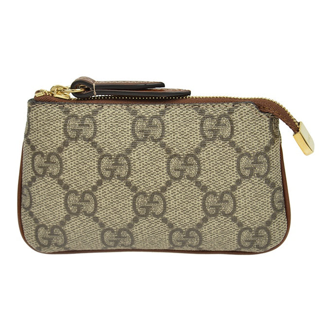 GUCCI Monogram Canvas, Leather and PVC Key and Coin Pouch in Ebony and Brown - 447964