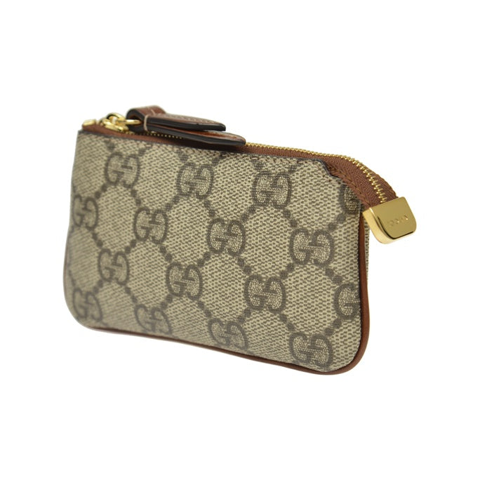 GUCCI Monogram Canvas, Leather and PVC Key and Coin Pouch in Ebony and Brown - 447964