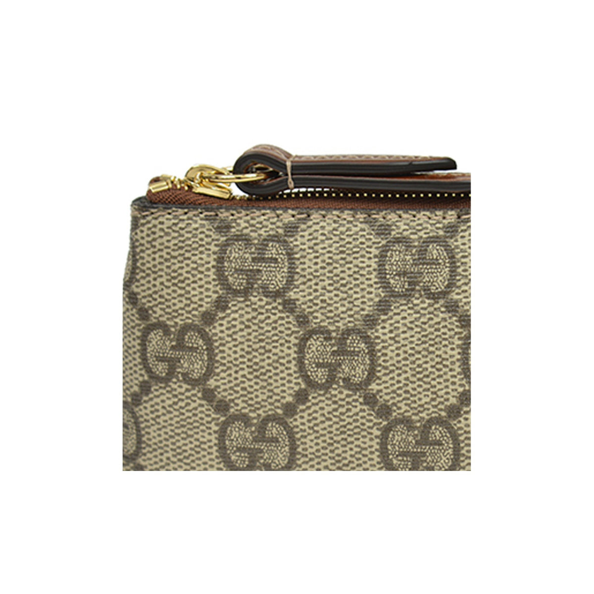 GUCCI Monogram Canvas, Leather and PVC Key and Coin Pouch in Ebony and Brown - 447964