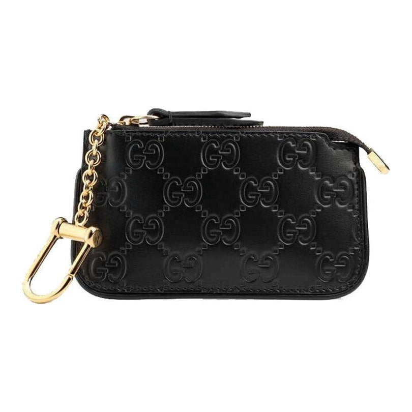 GUCCI Signature Driver GG Embossed Leather Zip Coin Pouch in Black - 447964