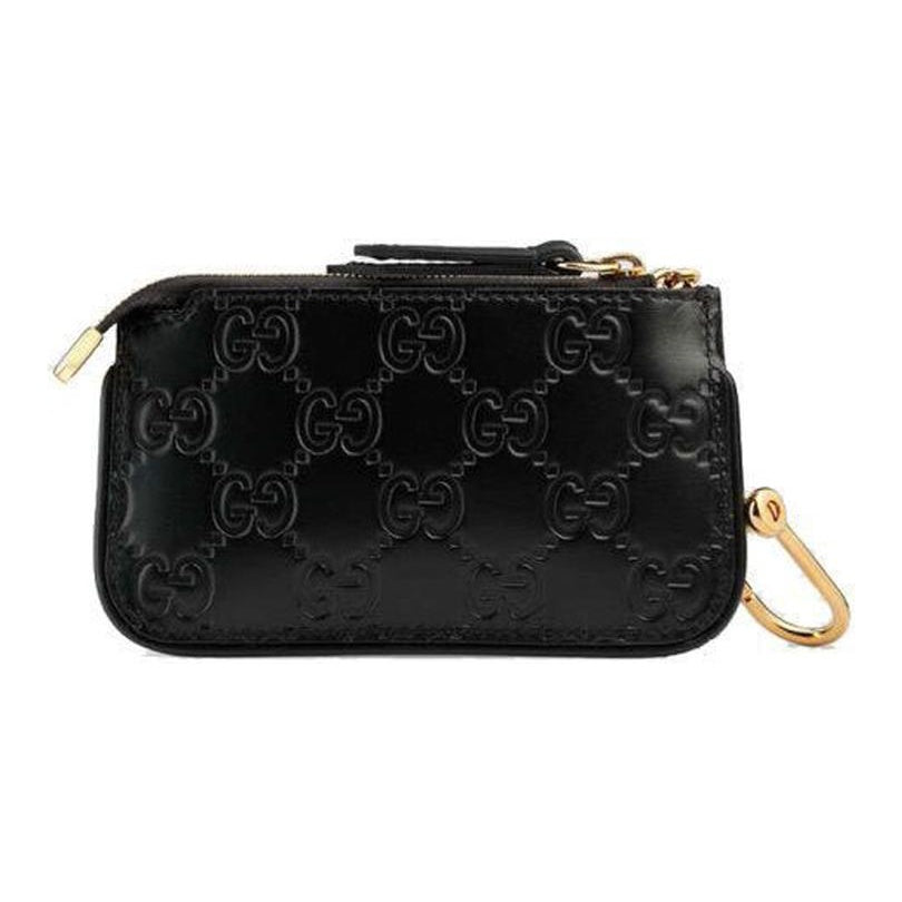 GUCCI Signature Driver GG Embossed Leather Zip Coin Pouch in Black - 447964