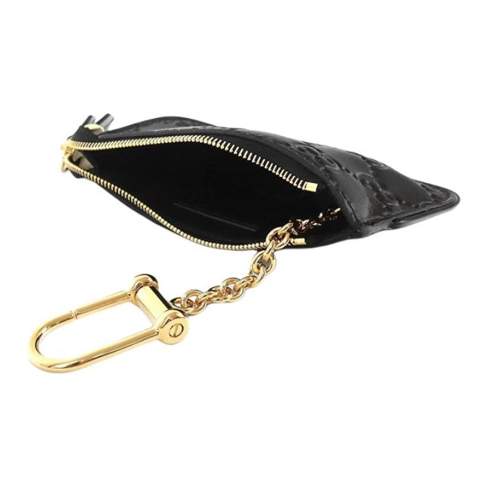GUCCI Signature Driver GG Embossed Leather Zip Coin Pouch in Black - 447964