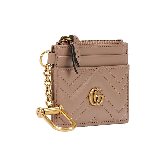 GUCCI Marmont Quilted Leather Card and Coin Charm Pouch in Dusty Pink - 627064