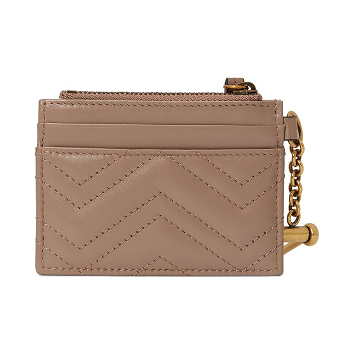 GUCCI Marmont Quilted Leather Card and Coin Charm Pouch in Dusty Pink - 627064