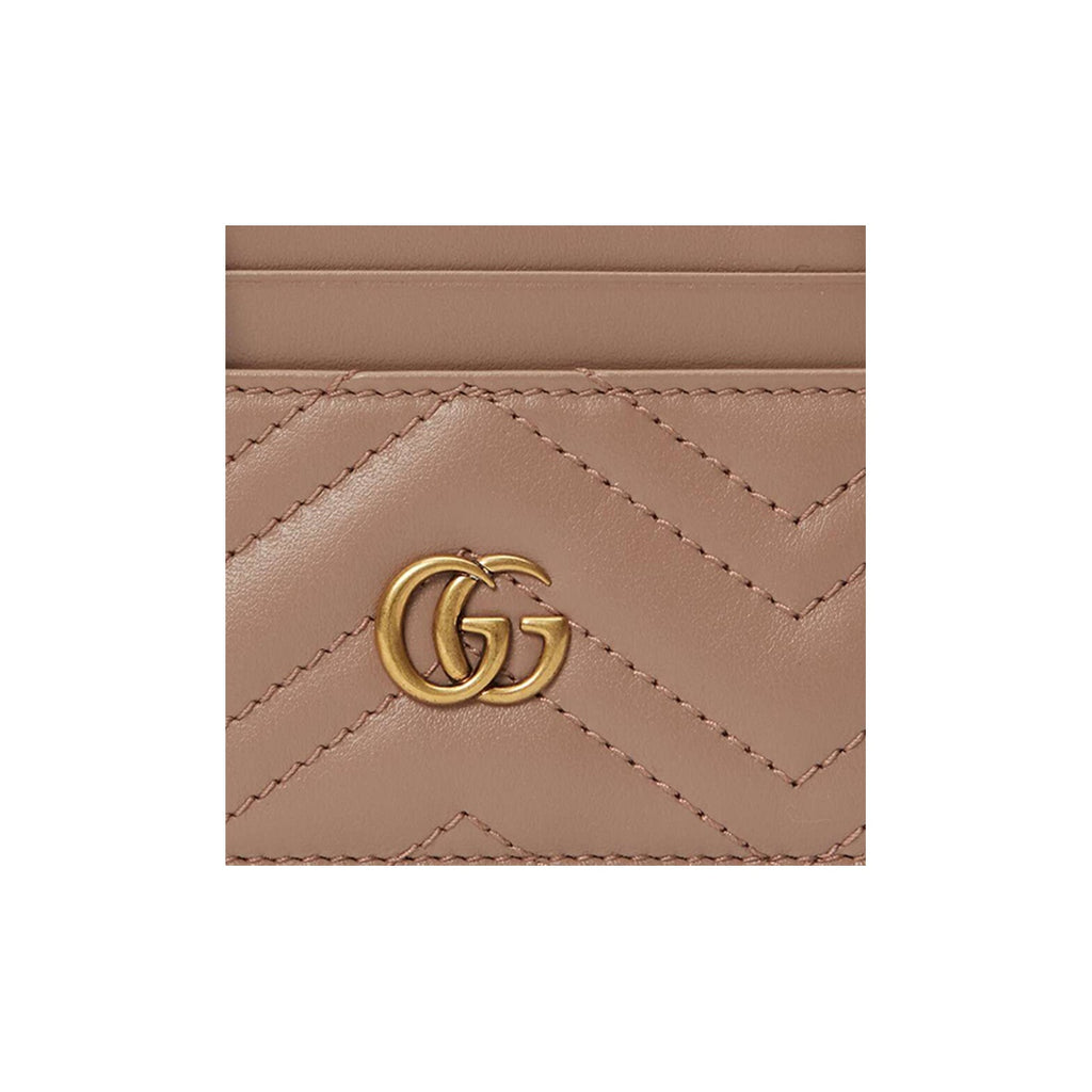 GUCCI Marmont Quilted Leather Card and Coin Charm Pouch in Dusty Pink - 627064