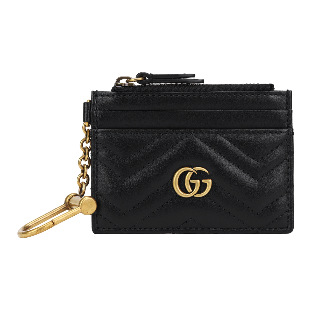 GUCCI GG Marmont Quilted Leather Coin and Card Charm Pouch in Black - 627064