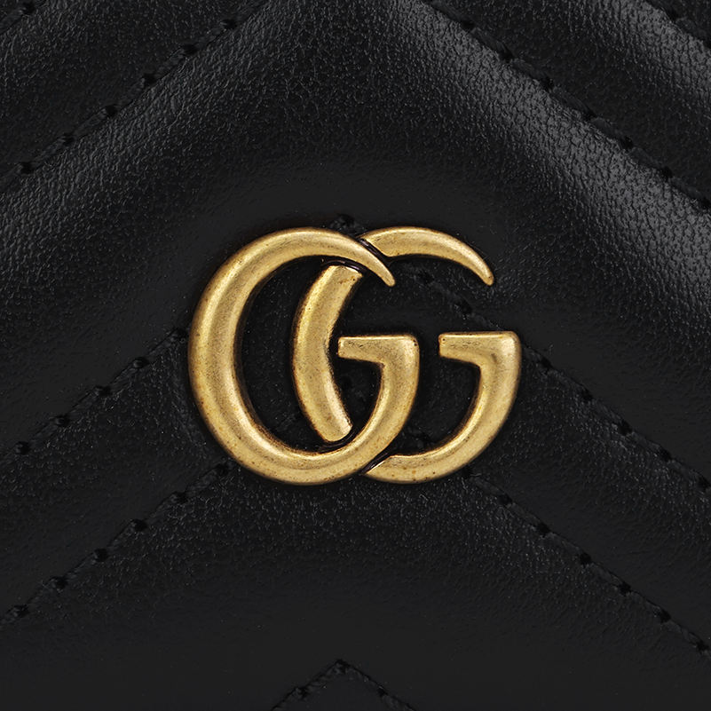 GUCCI GG Marmont Quilted Leather Coin and Card Charm Pouch in Black - 627064