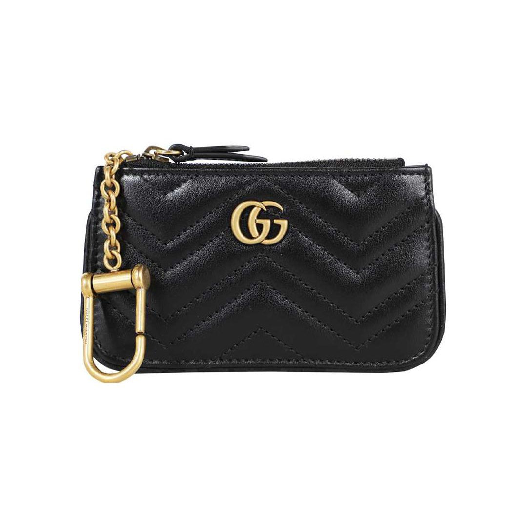 GUCCI Aged-Finish Double G Leather Key Pouch in Black - 671773