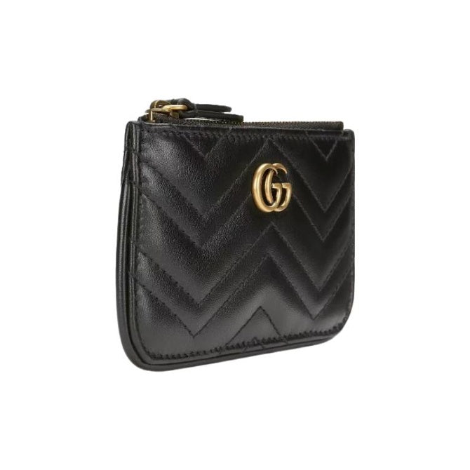 GUCCI Aged-Finish Double G Leather Key Pouch in Black - 671773