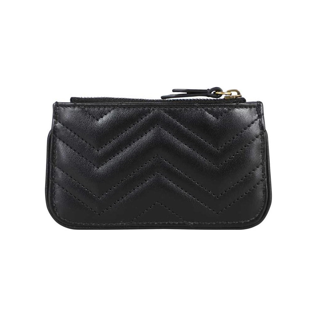 GUCCI Aged-Finish Double G Leather Key Pouch in Black - 671773