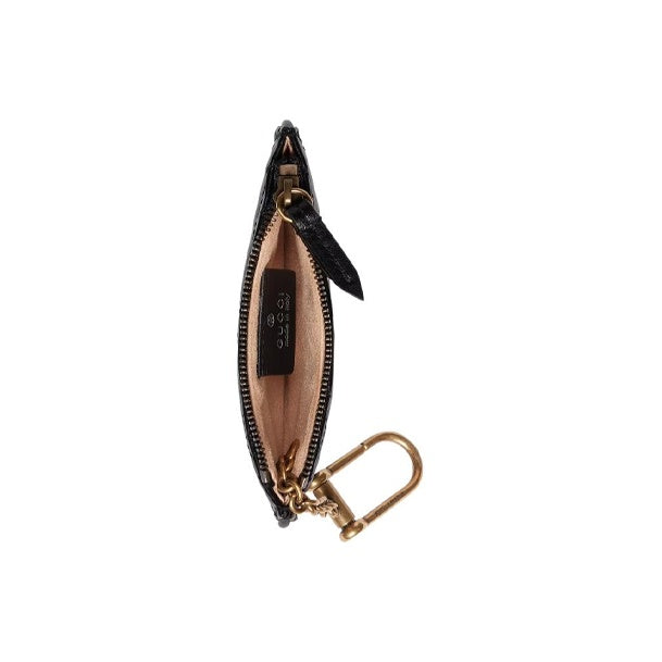GUCCI Aged-Finish Double G Leather Key Pouch in Black - 671773