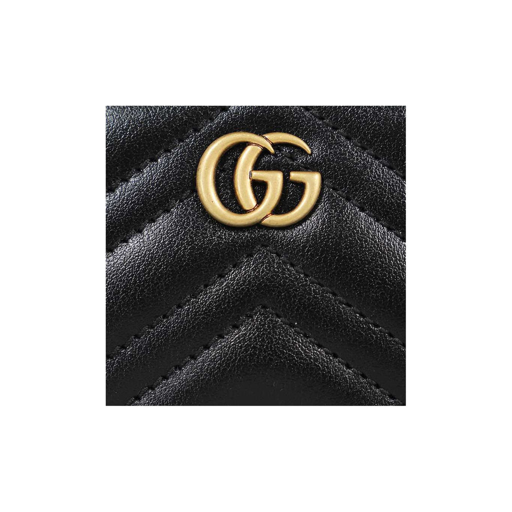 GUCCI Aged-Finish Double G Leather Key Pouch in Black - 671773