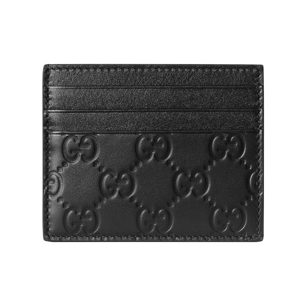GUCCI GG Emblem Men's Embossed Smooth Leather Card Holder in Black - 850187
