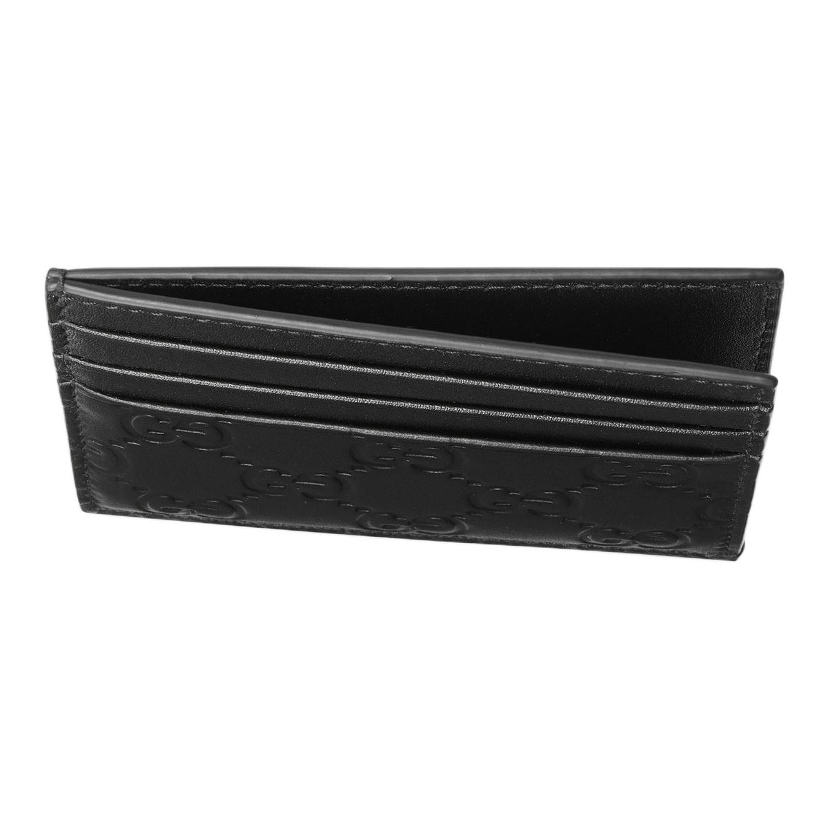 GUCCI GG Emblem Men's Embossed Smooth Leather Card Holder in Black - 850187