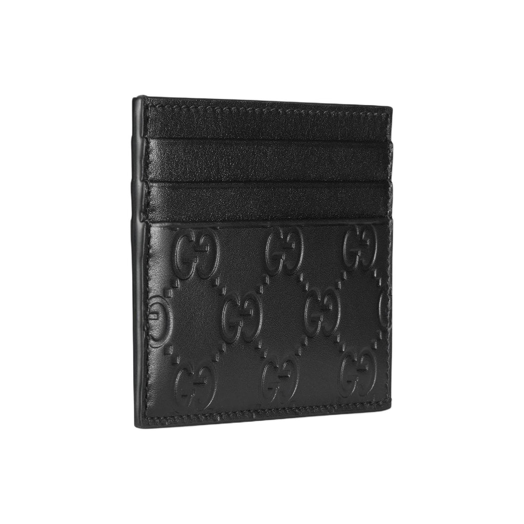 GUCCI GG Emblem Men's Embossed Smooth Leather Card Holder in Black - 850187