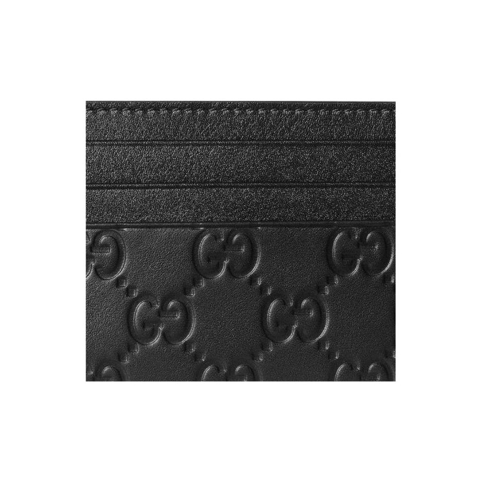 GUCCI GG Emblem Men's Embossed Smooth Leather Card Holder in Black - 850187