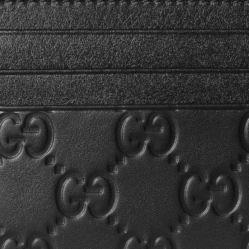 GUCCI GG Emblem Men's Embossed Smooth Leather Card Holder in Black - 850187