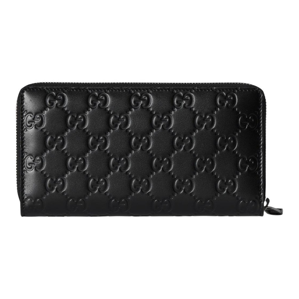 GUCCI GG Emblem Men's GG Pattern Cowhide Leather Long Zip Wallet in Black - 860868