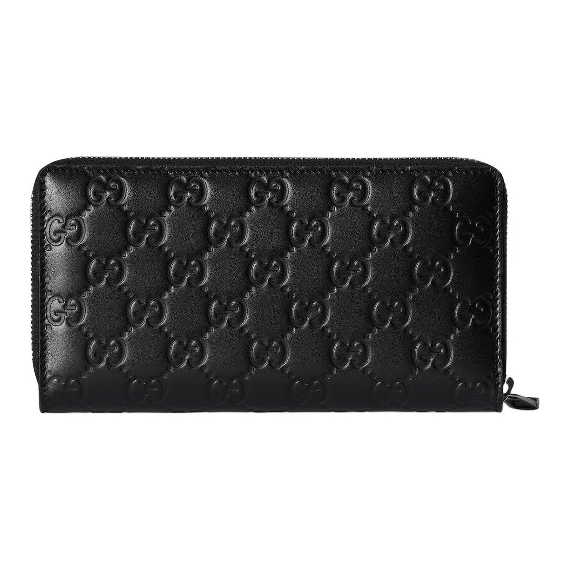 GUCCI GG Emblem Men's GG Pattern Cowhide Leather Long Zip Wallet in Black - 860868