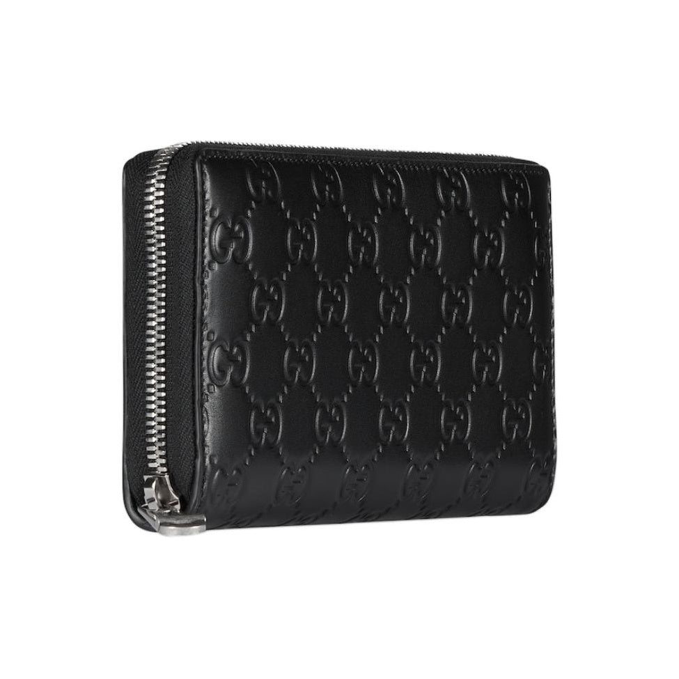 GUCCI GG Emblem Men's GG Pattern Cowhide Leather Long Zip Wallet in Black - 860868