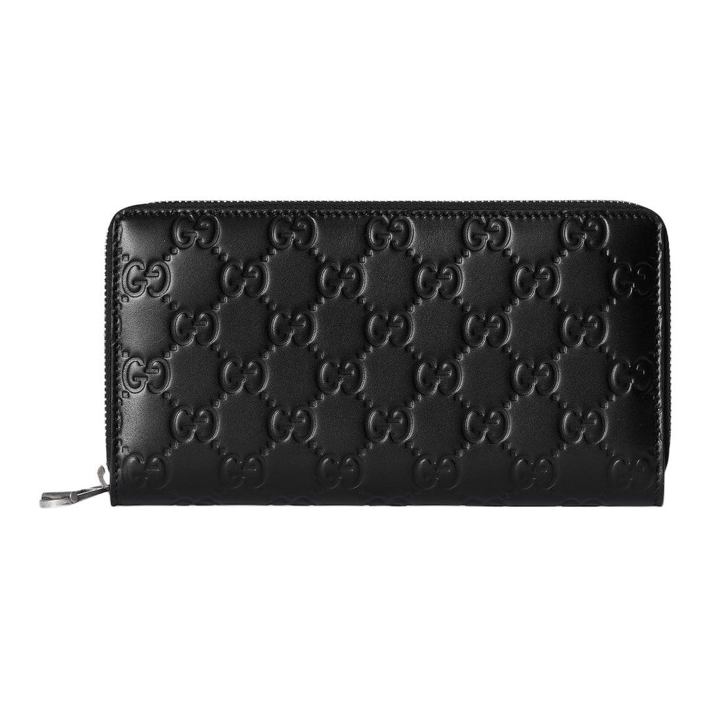 GUCCI GG Emblem Men's GG Pattern Cowhide Leather Long Zip Wallet in Black - 860868