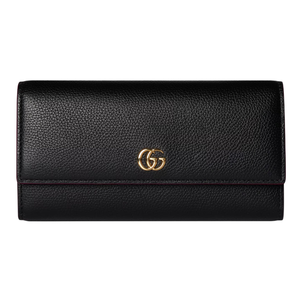 GUCCI GG Marmont Women's Cowhide Leather Snap Wallet in Black and Red - 456116